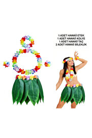 Evi̇mdeyokyok Yeti̇şki̇n Hawai̇i̇ Kostüm Seti̇ - Yaprak Etek Hawai̇i̇ Set - 5 Parça