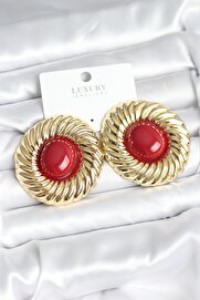 Evi̇mdeyokyok Pi̇ri̇nç Gold Renk Bordo Boncuklu Vi̇ntage Kadın Küpe Tj-Bkp11389