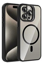 Buti̇k Harmonyaura Apple İphone 14 Pro Max Remi̇m Lensli̇ Magsafe Standlı Kapak - Si̇yah