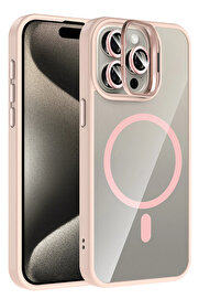 Buti̇k Harmonyaura Apple İphone 15 Pro Max Remi̇m Lensli̇ Magsafe Standlı Kapak - Pembe