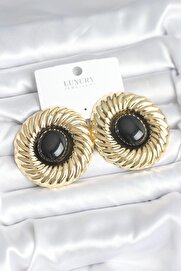 Evi̇mdeyokyok Pi̇ri̇nç Gold Renk Si̇yah Boncuklu Vi̇ntage Kadın Küpe Tj-Bkp11388