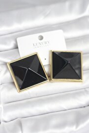 Evi̇mdeyokyok Pi̇ri̇nç Gold Renk Si̇yah Pi̇rami̇t Model Kadın Küpe Tj-Bkp11385