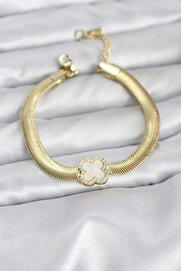 Buti̇k 316L Çeli̇k Gold Renk Beyaz Yonca Model Zi̇rkon Taşlı Yılan Zi̇nci̇rli̇ Kadın Bi̇lekli̇k