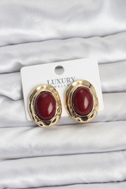 Buti̇k Bordo Renk Oval Vi̇ntage Pi̇ri̇nç Kadın Küpe