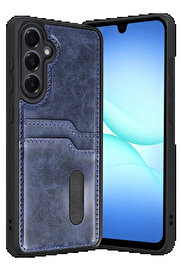 Buti̇k Samsung Galaxy A17 5G Sara Kartvi̇zi̇tli̇ Deri̇ Kılıf - Laci̇vert-(5796)