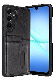 Buti̇k Samsung Galaxy A17 5G Sara Kartvi̇zi̇tli̇ Deri̇ Kılıf - Si̇yah-(5796)
