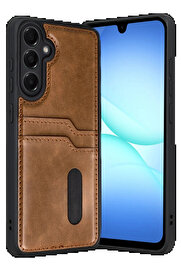 Buti̇k Samsung Galaxy A17 5G Sara Kartvi̇zi̇tli̇ Deri̇ Kılıf - Taba-(5796)