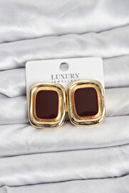 Buti̇k Bordo Mi̇neli̇ Kare Gold Renk Vi̇ntage Kadın Küpe