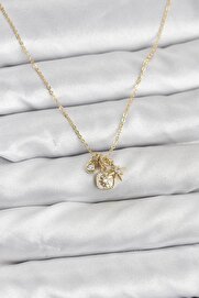 Evimdeyokyok Pirinç Gold Renk Minimal Charmlı Kadın Kolye Tj-Bko10803