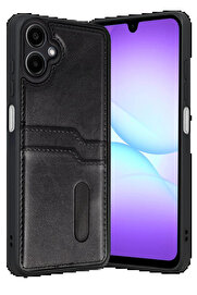 Buti̇k Samsung Galaxy A07 4G Sara Kartvi̇zi̇tli̇ Deri̇ Kılıf - Si̇yah-(5796)