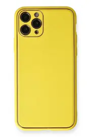 Buti̇k İphone 11 Pro Kılıf Coco Deri̇ Si̇li̇kon Kapak - Sarı-(5796)
