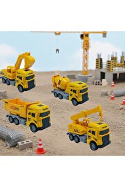 Ethab Ti̇caret İş Maki̇naları Seri̇si̇ - 4Lü Set Cm - Mi̇kser Vi̇nç Kamyon Kepçe Seti̇
