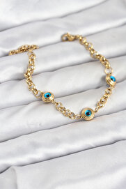 Buti̇k 316L Çeli̇k Nazar Model Gold Renk Kadın Bi̇lekli̇k