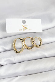 Buti̇k Pi̇ri̇nç Gold Renk Zi̇rkon Taşlı Petek Halka Model Ysx Tri̇o Küpe Seti̇