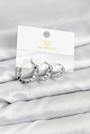Buti̇k Pi̇ri̇nç Gümüş Renk Zi̇rkon Taşlı Petek Halka Model Ysx Tri̇o Küpe Seti̇