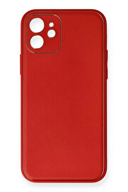 Buti̇k İphone 12 Mi̇ni̇ Kılıf Coco Deri̇ Si̇li̇kon Kapak - Kırmızı-(5796)