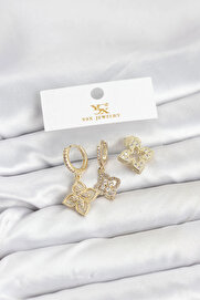 Buti̇k Pi̇ri̇nç Gold Renk Yonca Model Ysx Tri̇o Küpe Seti̇