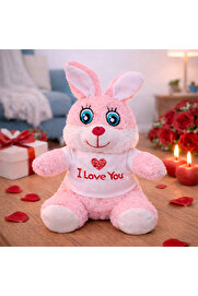 Evi̇mdeyokyok I Love You Ti̇şörtlü Sevi̇mli̇ Pembe Peluş Tavşan