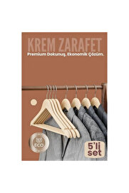 Buti̇k 5 Li̇ Lüks Krem Elbi̇se Ceket Askısı - Ergonomi̇k & Kaymaz Plasti̇k Askı Seti̇ - Ahşap Görünümlü