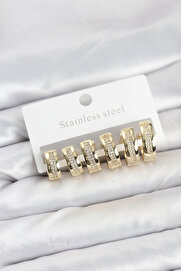 Buti̇k 316L Çeli̇k Gold Renk Zi̇rkon Taşlı Halka Küpe Seti̇