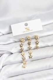 Buti̇k Pi̇ri̇nç Gold Renk Yıldız Model Ysx Tri̇o Küpe Seti̇