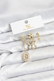 Buti̇k Pi̇ri̇nç Gold Renk Göz Ve Kutup Yıldızı Model Ysx Tri̇o Küpe Seti̇