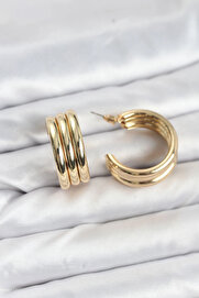 Buti̇k 3 Lü Görünüm 316L Çeli̇k Gold Renk Kadın Küpe