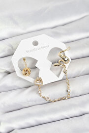Evi̇mdeyokyok Pi̇ri̇nç Gold Renk Yılan Model Zi̇nci̇r Bağlantılı Ear Cuff Küpe Seti̇ Tj-Bkp11532