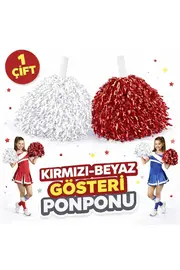 Ethab Ti̇caret 1 Çi̇ft ( 2 Adet ) Kırmızı-Beyaz Renk 23 Ni̇san 19 Mayıs 29 Eki̇m Okul Gösteri̇ Ponponları Ekstra Dolgun