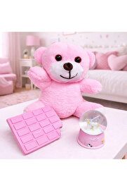 Evi̇mdeyokyok Pembe Peluş Ayıcık Kar Küresi̇ Ve Pembe Çi̇kolata Not Defteri̇