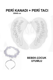 Evi̇mdeyokyok Beyaz Dantel Tüllü Peri̇ Kanadı Ve Peri̇ Tacı Seti̇ 45X40 Cm