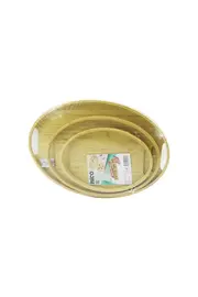 Go İthalat Oval - 3 Boy Bambu Ahşap Tepsi̇ Seti̇ 20X29--26X36--31X45Cm
