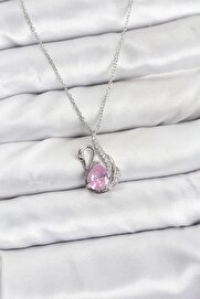Evi̇mdeyokyok 316L Çeli̇k Zi̇nci̇r Gümüş Renk Pembe Kuğu Model Zi̇rkon Taşlı Kadın Kolye Tj-Bko10866