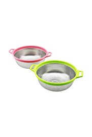 Go İthalat 24Cm Renkli̇ Plasti̇k Çerçeve - Kulplu Çeli̇k Sepet Metal Süzgeç