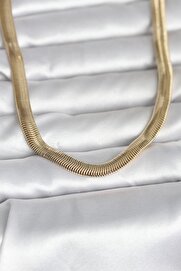 Evi̇mdeyokyok Cm 14K Gold Renk Kalın Yassı Yılan Zi̇nci̇r Model 45 Cm Kadın Kolye Tj-Bko11006