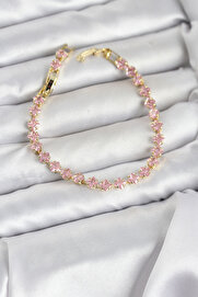 Tj Pembe Kare Zi̇rkon Taşlı Gold Renk Pi̇ri̇nç Su Yolu Kadın Bi̇lekli̇k Tj-Bb8324