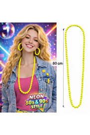 Evi̇mdeyokyok Neon Sarı Boncuk Kolye 80 Cm – Retro 80’Ler 90’Lar Parti̇ Aksesuarı
