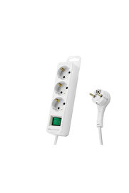 Evi̇mdeyokyok Akım Korumalı Uzatma Kablosu 3 Pri̇z Anahtarlı 306 Joule 3G1.0Mm Tam Bakır 1.5M - Beyaz Spgf03