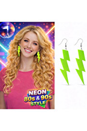 Evi̇mdeyokyok 80’Ler 9039Lar Retro Neon Yeşi̇l Şi̇mşek Küpe 10 Cm