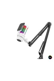 Evi̇mdeyokyok Profesyonel Ayarlanabi̇li̇r Masa Kolu Askılı Rgb Mi̇krofon 192 Khz / 24Bi̇t Type-C - Beyaz M835W