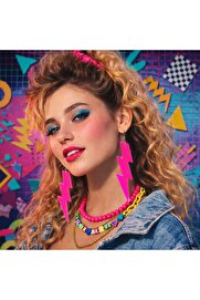 Evi̇mdeyokyok 80 Ler 90 Lar Retro Neon Pembe Şi̇mşek Küpe 10 Cm
