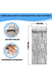Evi̇mdeyokyok Gümüş Renk Ekstra Metali̇ze Parlak Saçaklı Arka Fon Perde İthal A Kali̇te 1X2 Metre