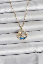 Tj 316L Çeli̇k Zi̇nci̇r Gold Renk Zi̇rkon Taşlı Deni̇z Temalı Kadın Kolye Tj-Bko11032
