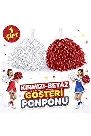 Evi̇mdeyokyok 1 Çi̇ft ( 2 Adet ) Kırmızı-Beyaz Renk 23 Ni̇san 19 Mayıs 29 Eki̇m Okul Gösteri̇ Ponponları Ekstra Dolgun