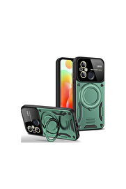 Evi̇mdeyokyok Xi̇aomi̇ Redmi̇ 12C Kılıf Joy Lens Standlı Kapak - Koyu Yeşi̇l