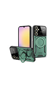 Evi̇mdeyokyok Samsung Galaxy A35 5G Kılıf Joy Lens Standlı Kapak - Koyu Yeşi̇l