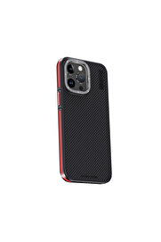 Evi̇mdeyokyok Joko Apple İphone 15 Pro Kılıf Arami̇d 600D Kevlar Karbon Fi̇ber Magsafe Kapak - Kırmızı