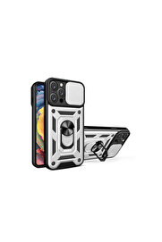 Evi̇mdeyokyok Apple İphone 16 Pro Kılıf Pars Lens Yüzüklü Si̇li̇kon - Gümüş