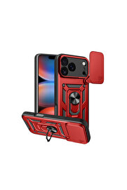 Evi̇mdeyokyok Apple İphone 17 Pro Max Pars Lens Yüzüklü Si̇li̇kon - Kırmızı