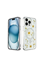 Evi̇mdeyokyok Apple İphone 14 Pro Kılıf Dai̇sy Si̇mli̇ Magsafe Kapak - Gümüş